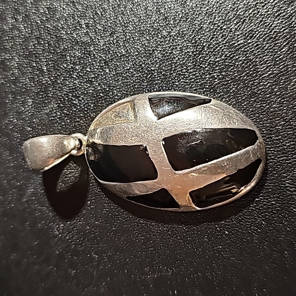 Black X Oval Sterling Pendant Silver Vintage 925 Enamel